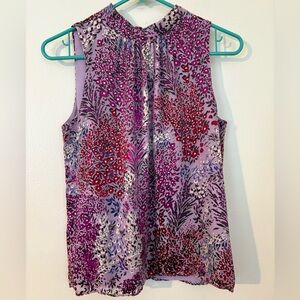 White House Black Market Purple Floral Burnout Velvet Sleeveless Top, Size XS